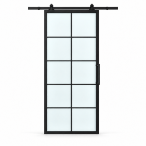 10 Lite frosted-glass interior barn door with included matte-black pull — studio