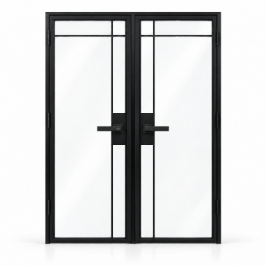 USABD 5 Lite interior steel double door with offset side and top dividers and included lever hardware — studio