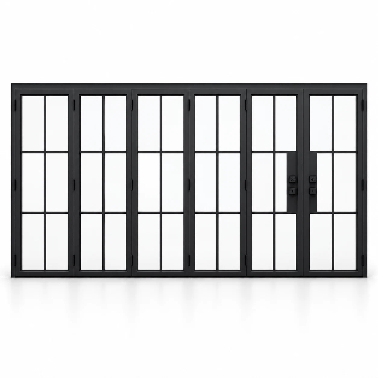 Black 6-Lite - 5+1 Panel Steel Bifold Door on a white background — product visualization