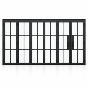 Black 6-Lite - 5+1 Panel Steel Bifold Door on a white background — product visualization