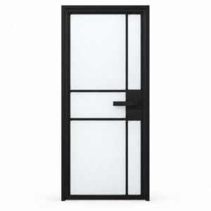 5 Lite Asymmetric Grid Interior Steel Door with Frosted Glass and included black lever — studio