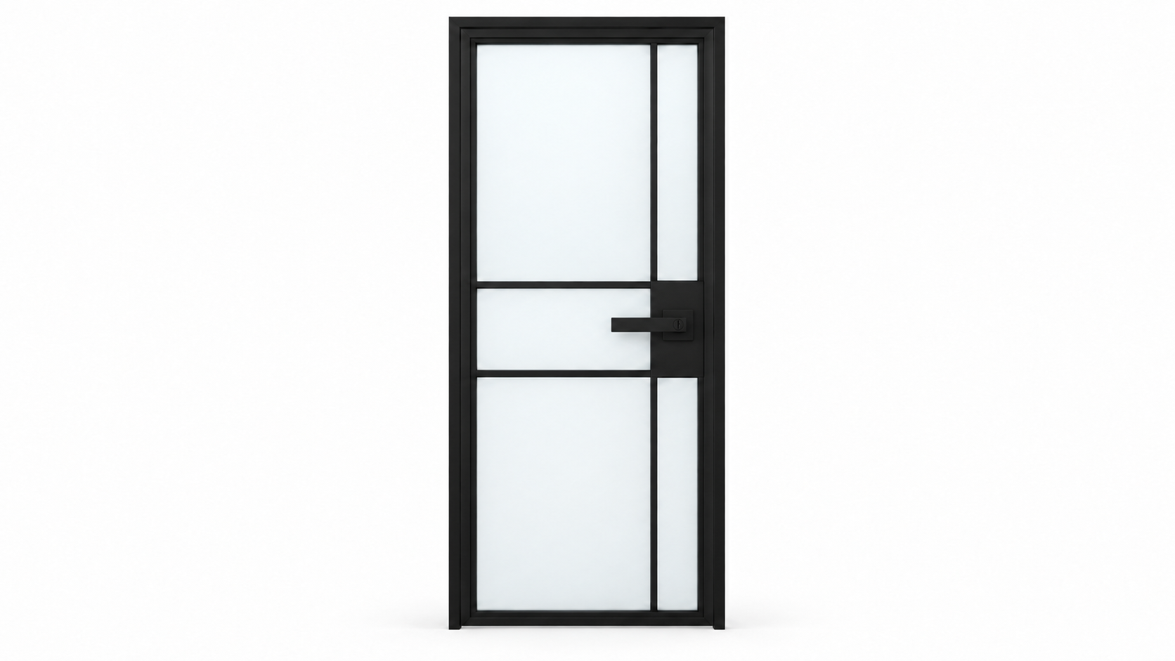 5 Lite Asymmetric Grid Interior Steel Door with Frosted Glass and included black lever — studio
