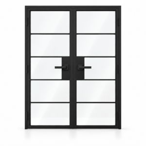 5 Lite double hinged interior steel doors with included rectangular lever hardware — studio