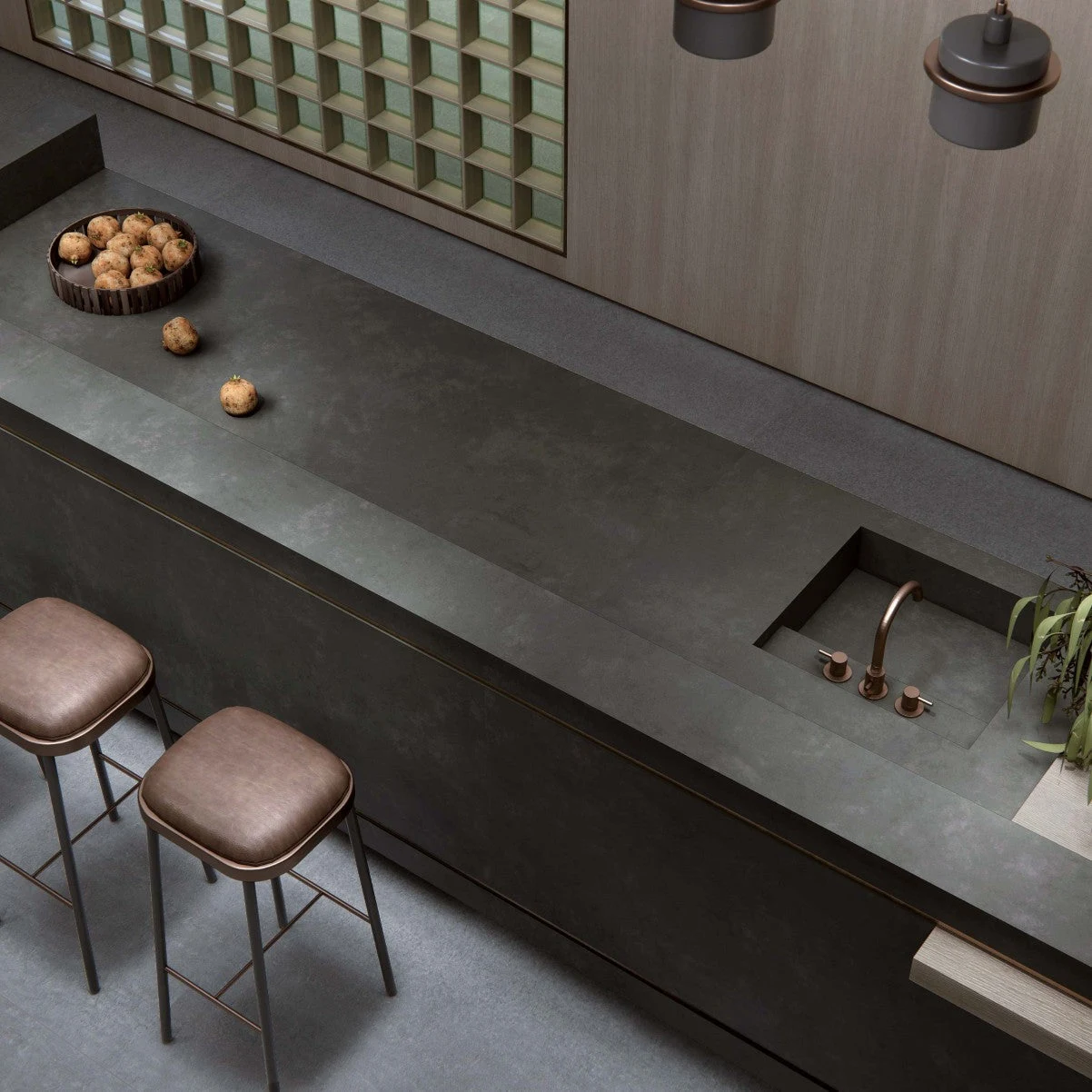 Industrial  Iron Copper Porcelain Slab