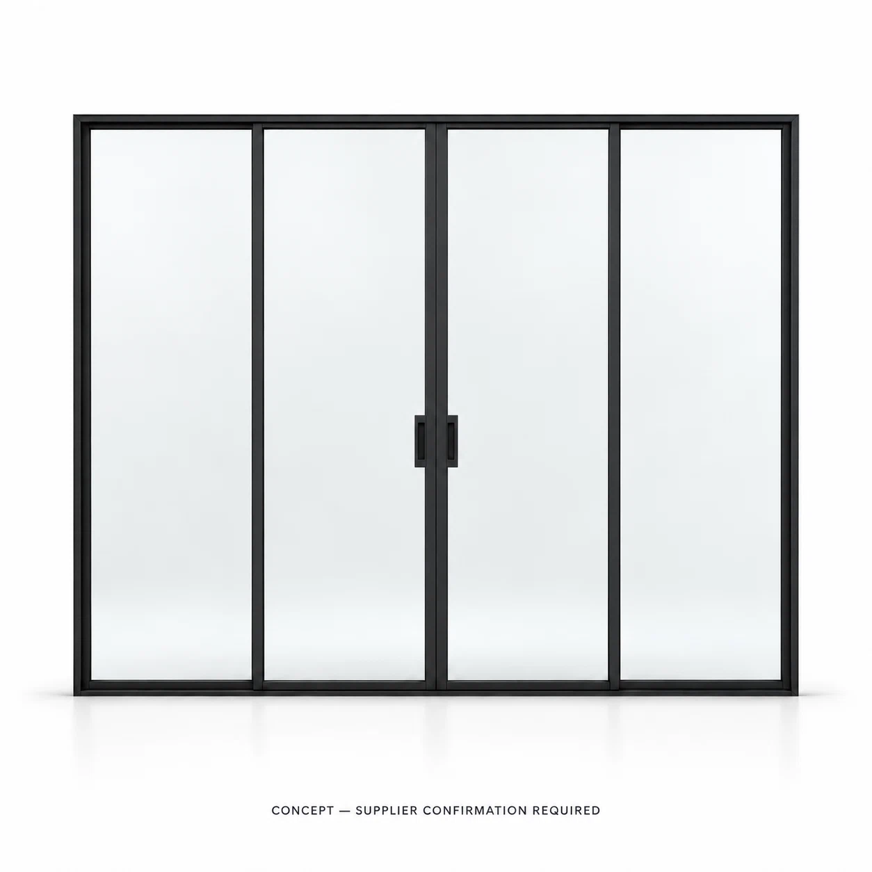 D040 full-lite pocket-slider studio CONCEPT ONLY — supplier confirmation required; not verified construction.