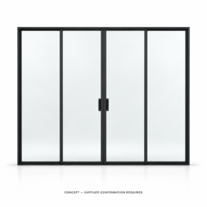 D040 full-lite pocket-slider studio CONCEPT ONLY — supplier confirmation required; not verified construction.