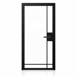 5 Lite Interior Steel Door with Offset Side and Bottom Dividers and included matte black lever — white studio