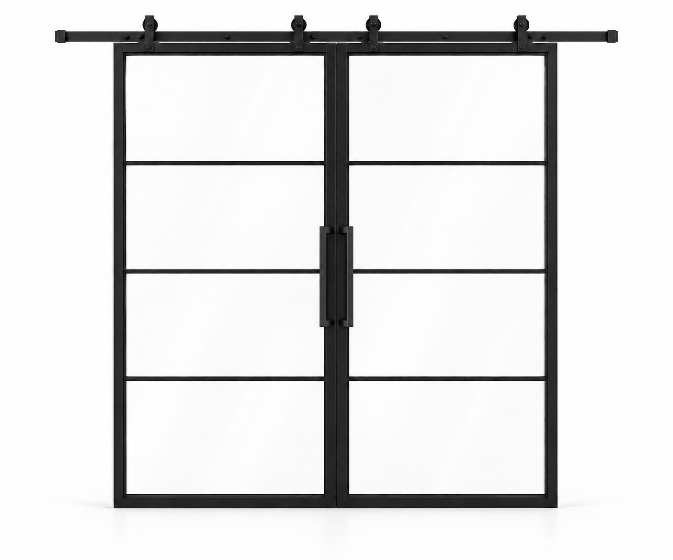 USABD 4 Lite interior double barn door with included rectangular pulls — studio view