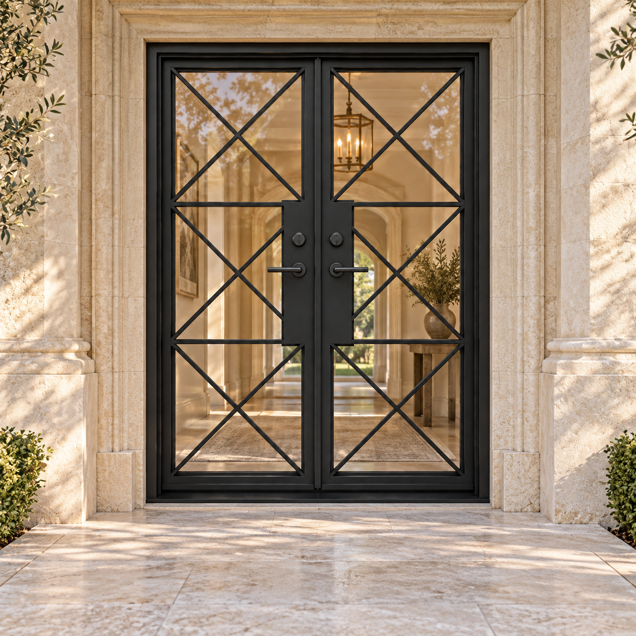 Oakmere Three Cross Double in a luxury residential setting — design visualization; hardware and finish are illustrative