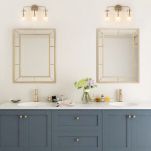 Cagliari Vanity Light – Sophisticated Brass Finish with Clear Glass Shades
