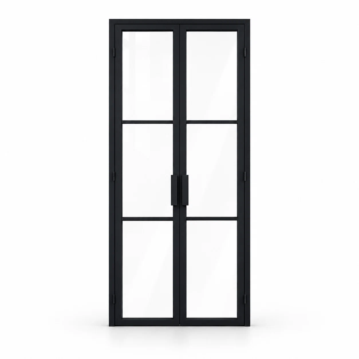Black 3-lite double steel pantry door on a white background — product visualization