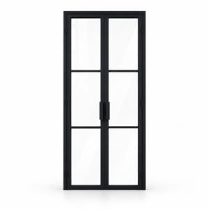 Black 3-lite double steel pantry door on a white background — product visualization