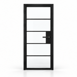 5 Lite clear-glass interior steel hinged door with included black keyed lever-lock — studio