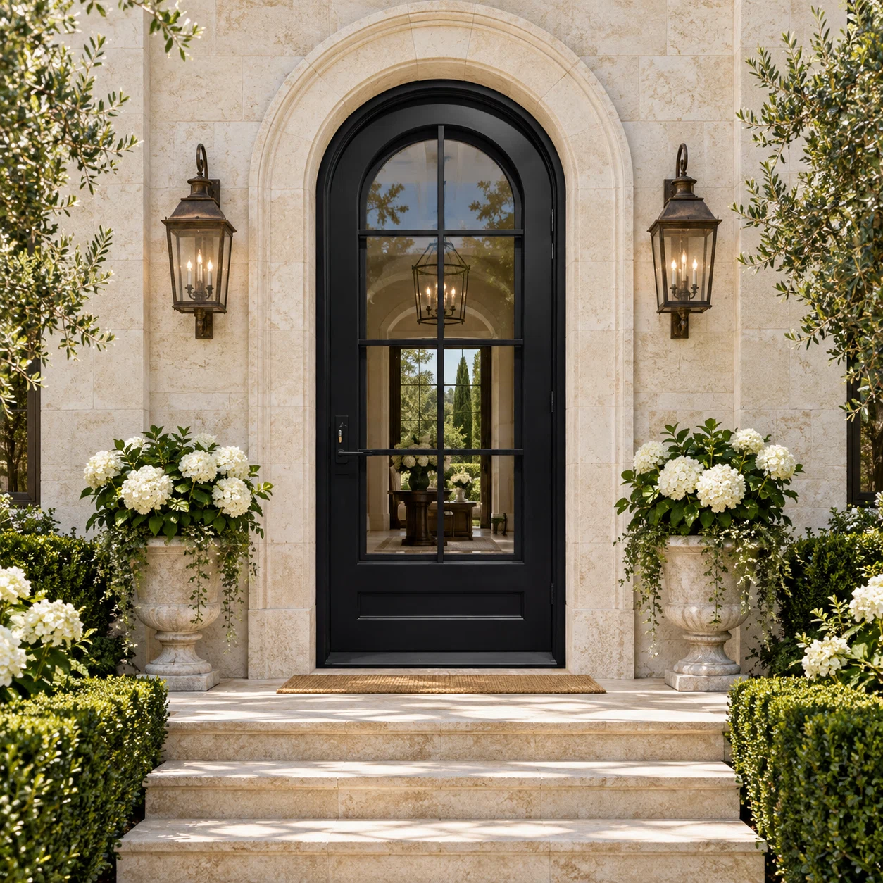 Arcelli Arched Single Iron French Door in a luxury estate setting — design visualization