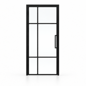 6 Lite offset-grid single interior steel door with included rectangular pull – studio