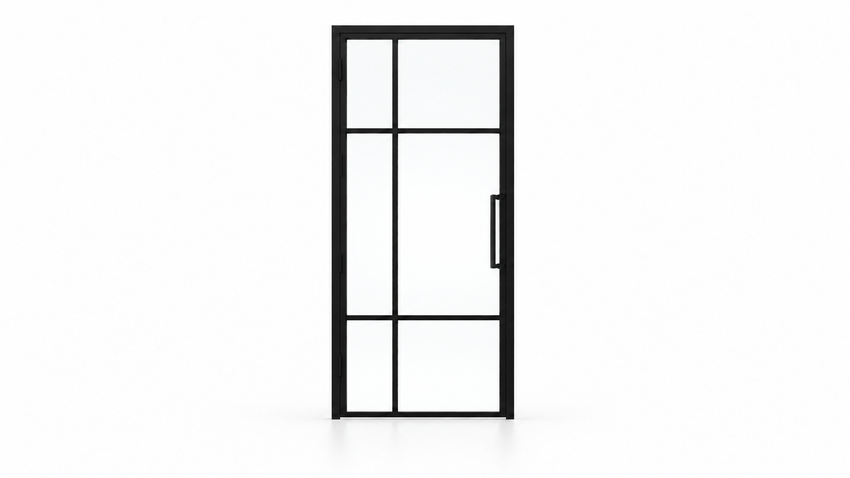 6 Lite offset-grid single interior steel door with included rectangular pull – studio