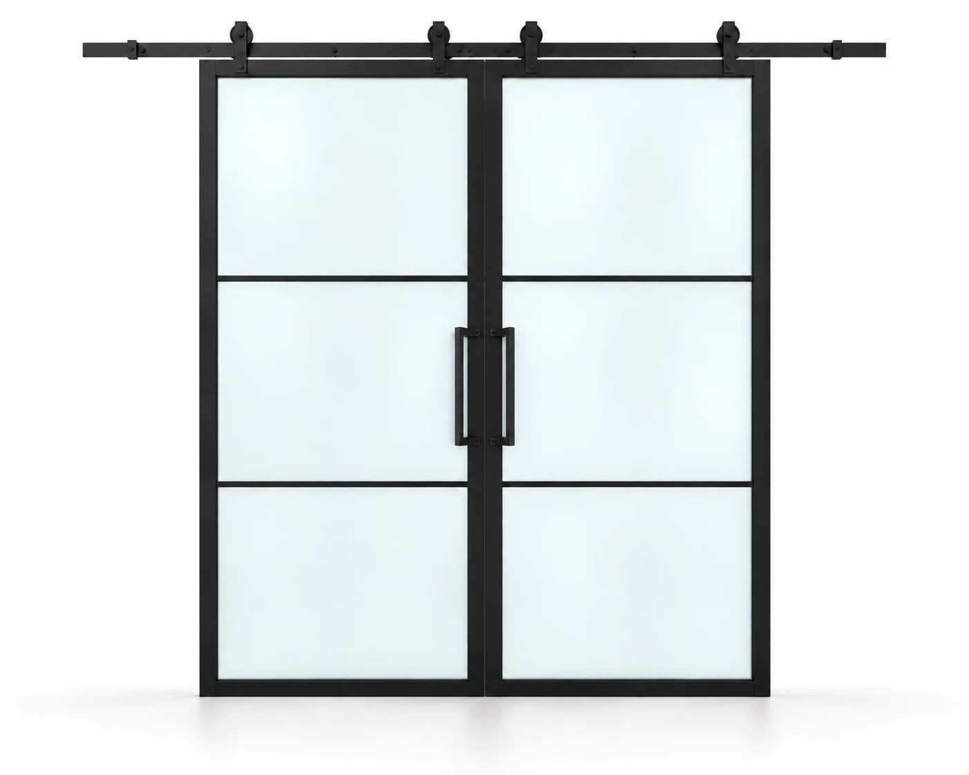 USABD 3 Lite Frosted Double Barn Door with included rectangular pulls — studio