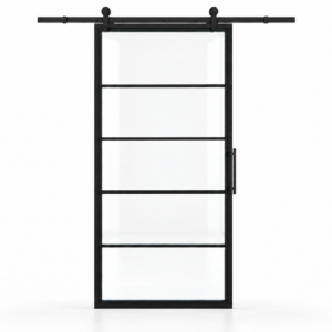 USABD five-lite clear-glass interior steel barn door with included rectangular pull — studio