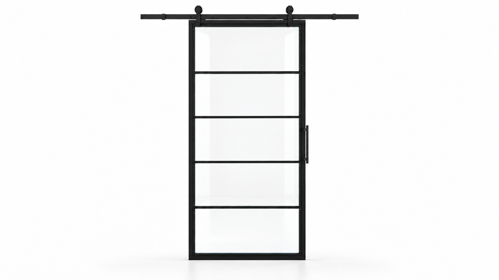 USABD five-lite clear-glass interior steel barn door with included rectangular pull — studio