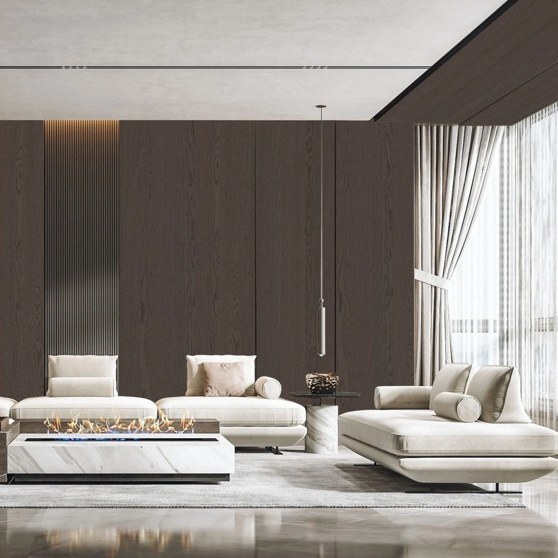 Natural Veneered Wall Panel White Oak with Black Cathedral Grain