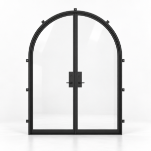 Full Lite Arched Double Hinged Steel Door — studio product visualization