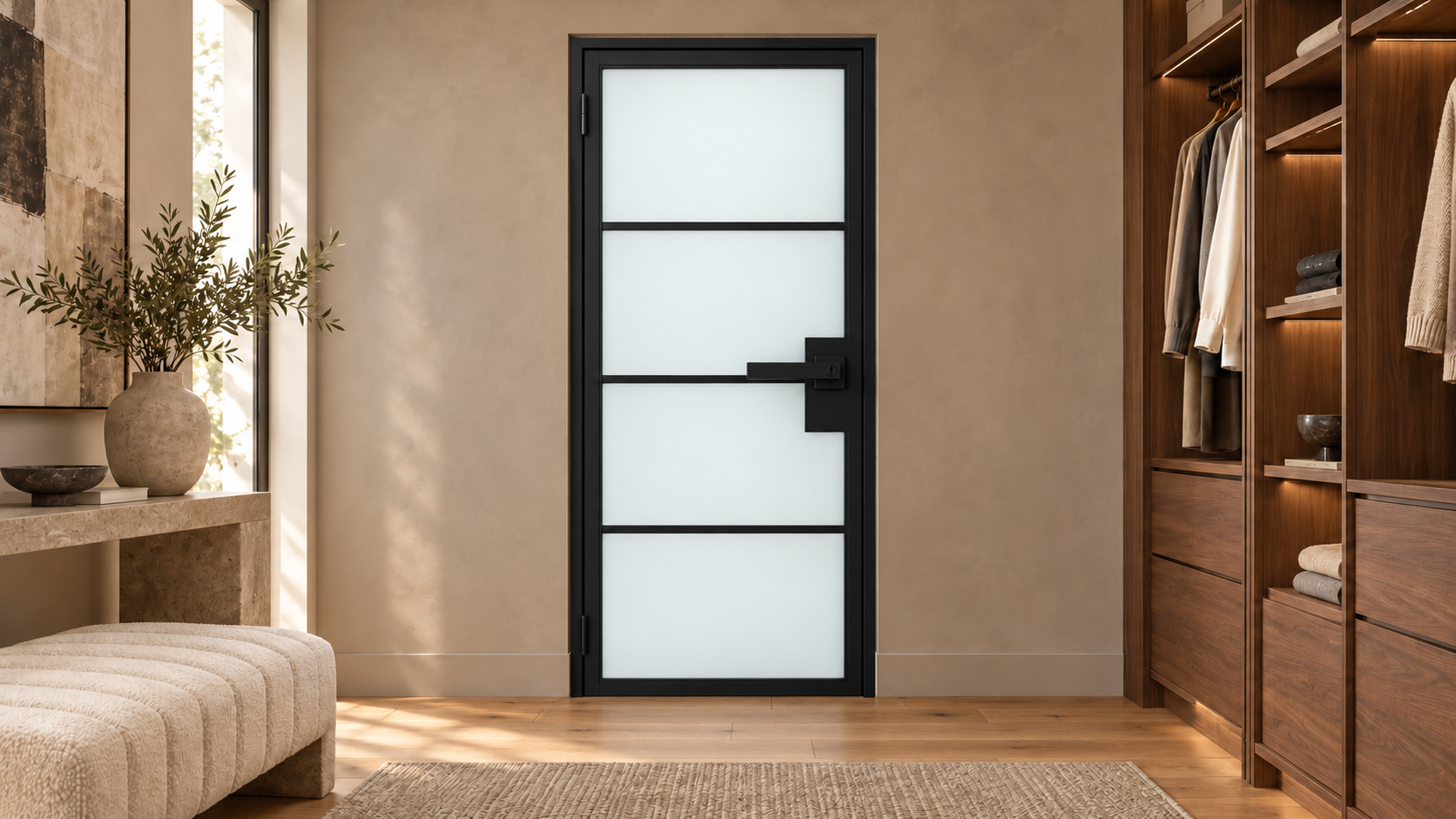 USABD 4 Lite frosted glass interior steel French door — dressing view