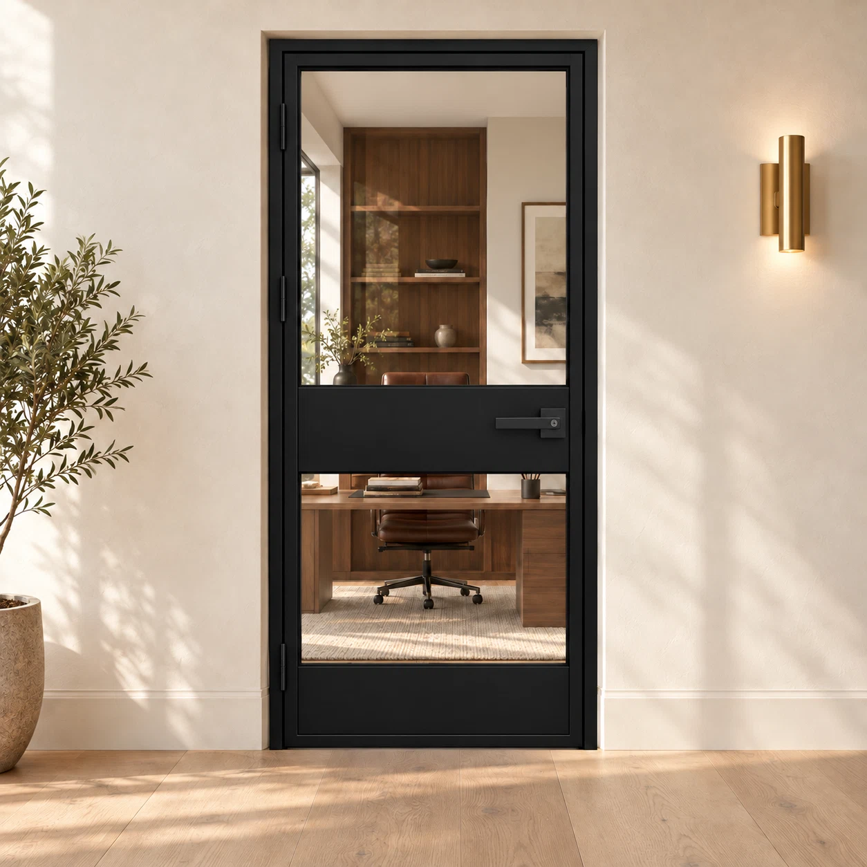 USABD 2 Lite Interior Steel Door with Kickboard — office view with included lever lockset