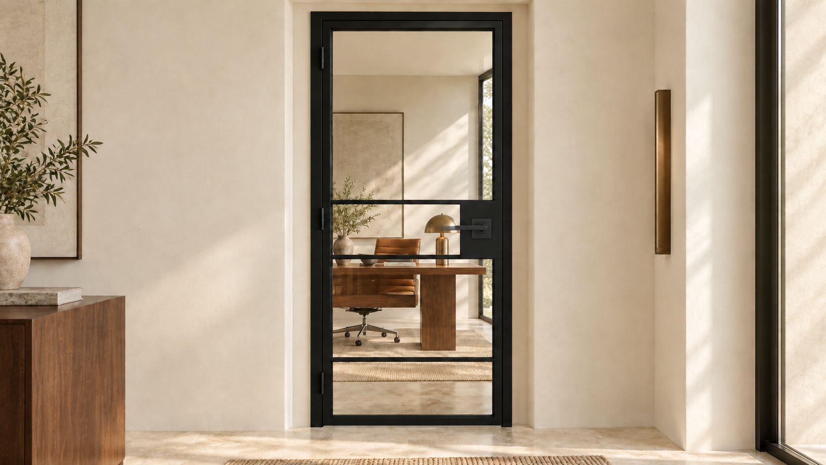 USABD 4 Lite Unequal-Pane Interior Steel Door with included lever-lock — office