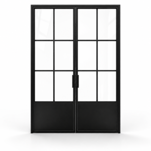 6-Lite Double Steel Pantry Door with Kickplate on a white background — product visualization