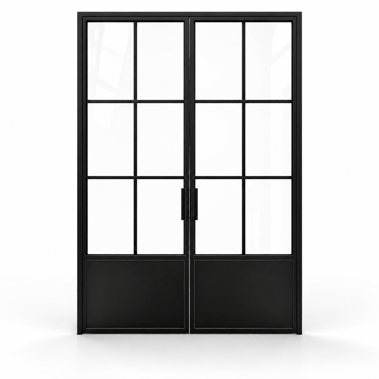 6-Lite Double Steel Pantry Door with Kickplate on a white background — product visualization