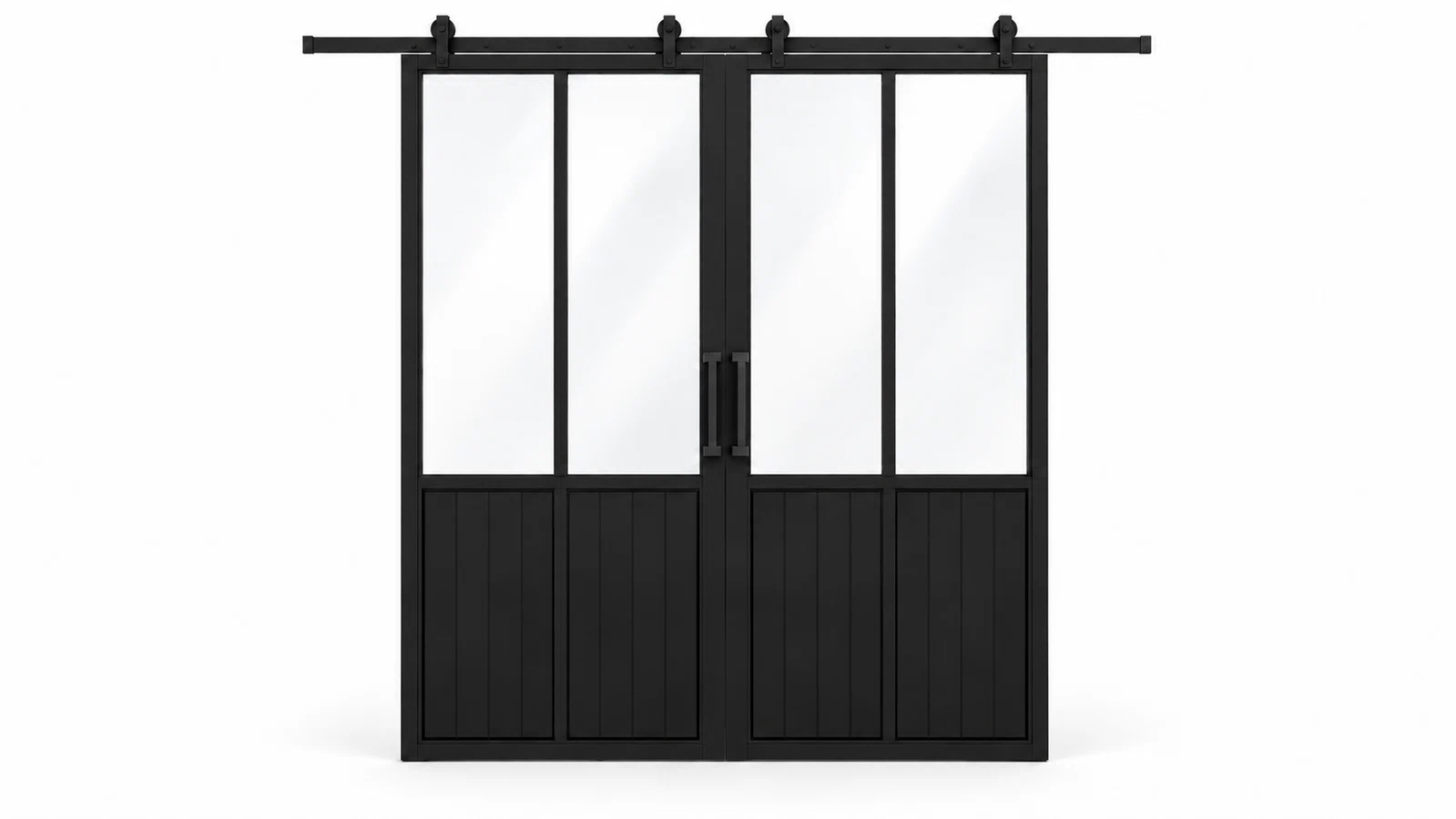 USABD 2 Lite Interior Steel Double Barn Door — studio view with included pulls