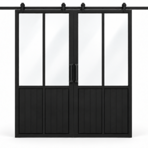 USABD 2 Lite Interior Steel Double Barn Door — studio view with included pulls
