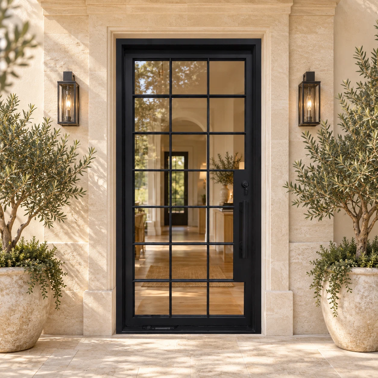 Ravelle Grid Glass Pivot Door — lifestyle visualization