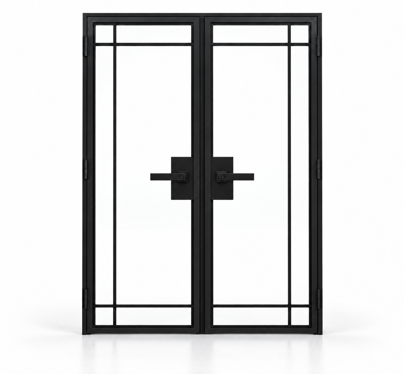 6 Lite outward-opening double interior steel door with included rectangular lever hardware — studio