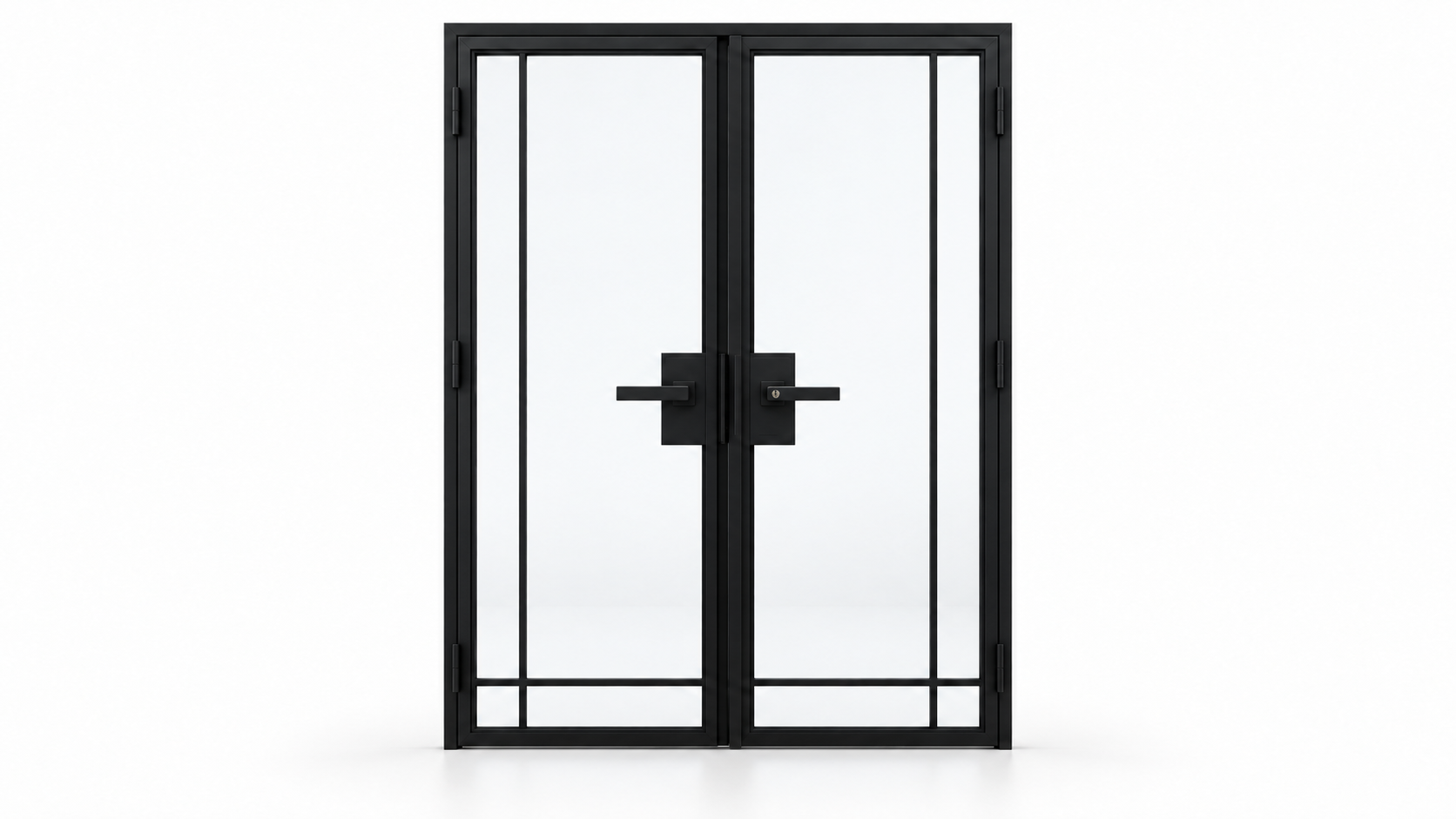 4 Lite Narrow Border Interior Steel Double Door with included lever hardware — studio view
