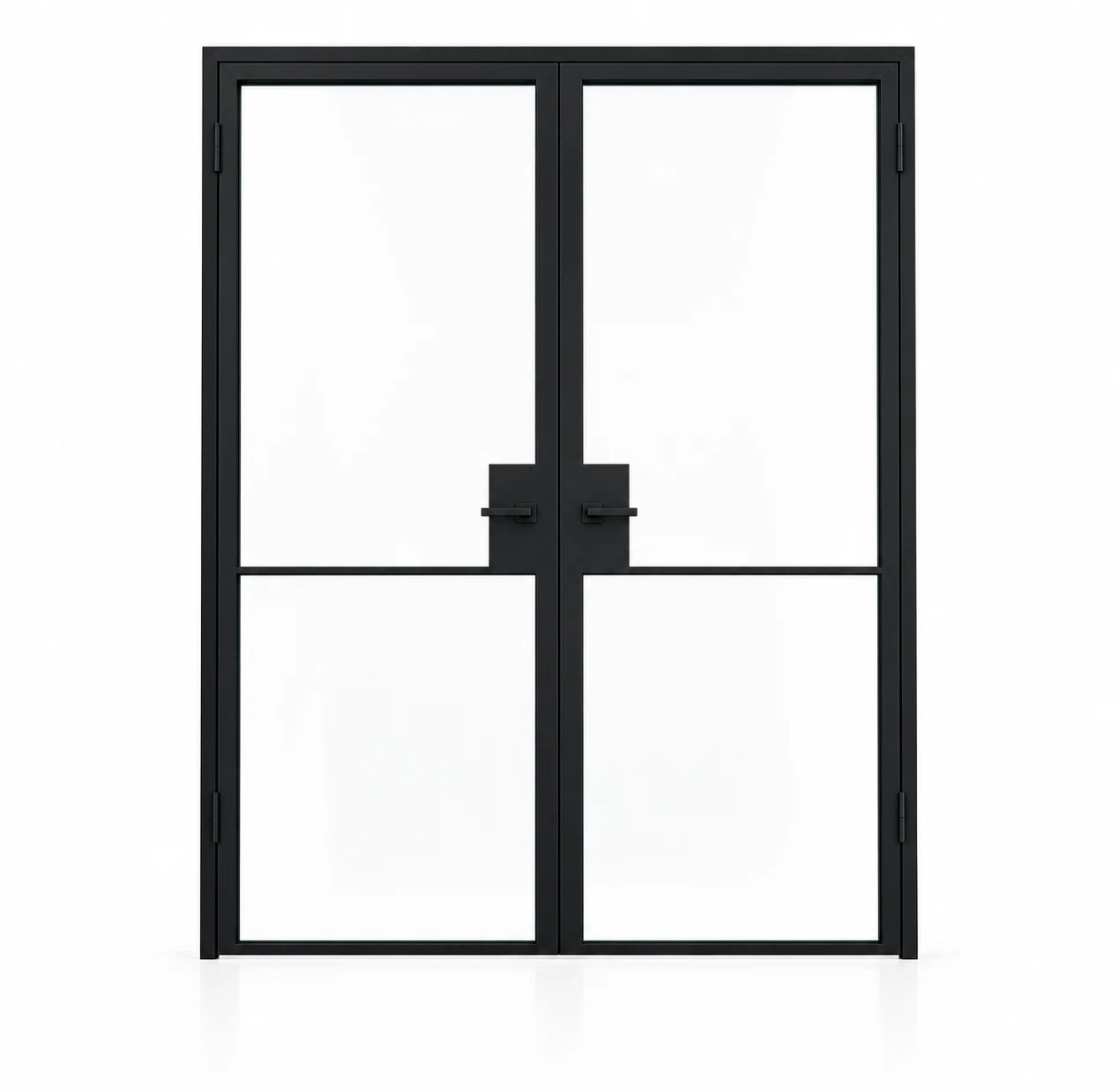 USABD 2 Lite Interior Steel French Double Door with included black lever hardware — studio