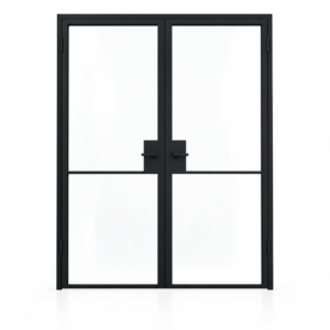 USABD 2 Lite Interior Steel French Double Door with included black lever hardware — studio