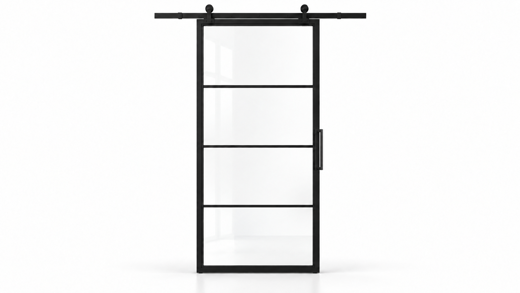 USABD 4 Lite clear glass interior steel barn door with included rectangular pull — studio