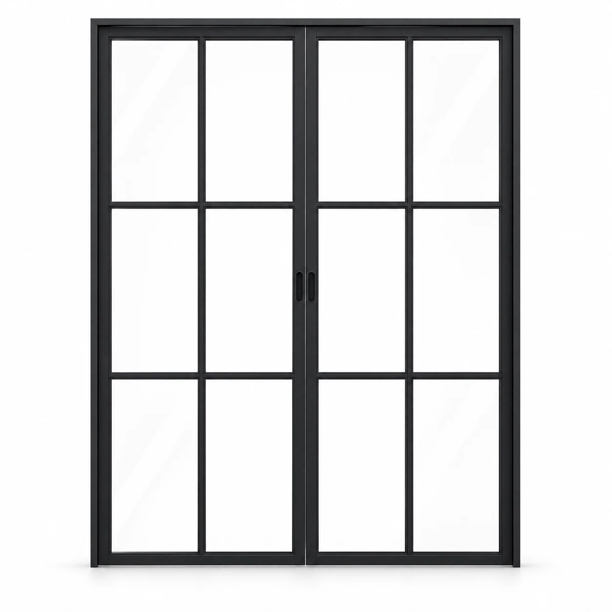 6-Lite Double Steel Pocket Pantry Door on a white background — product visualization