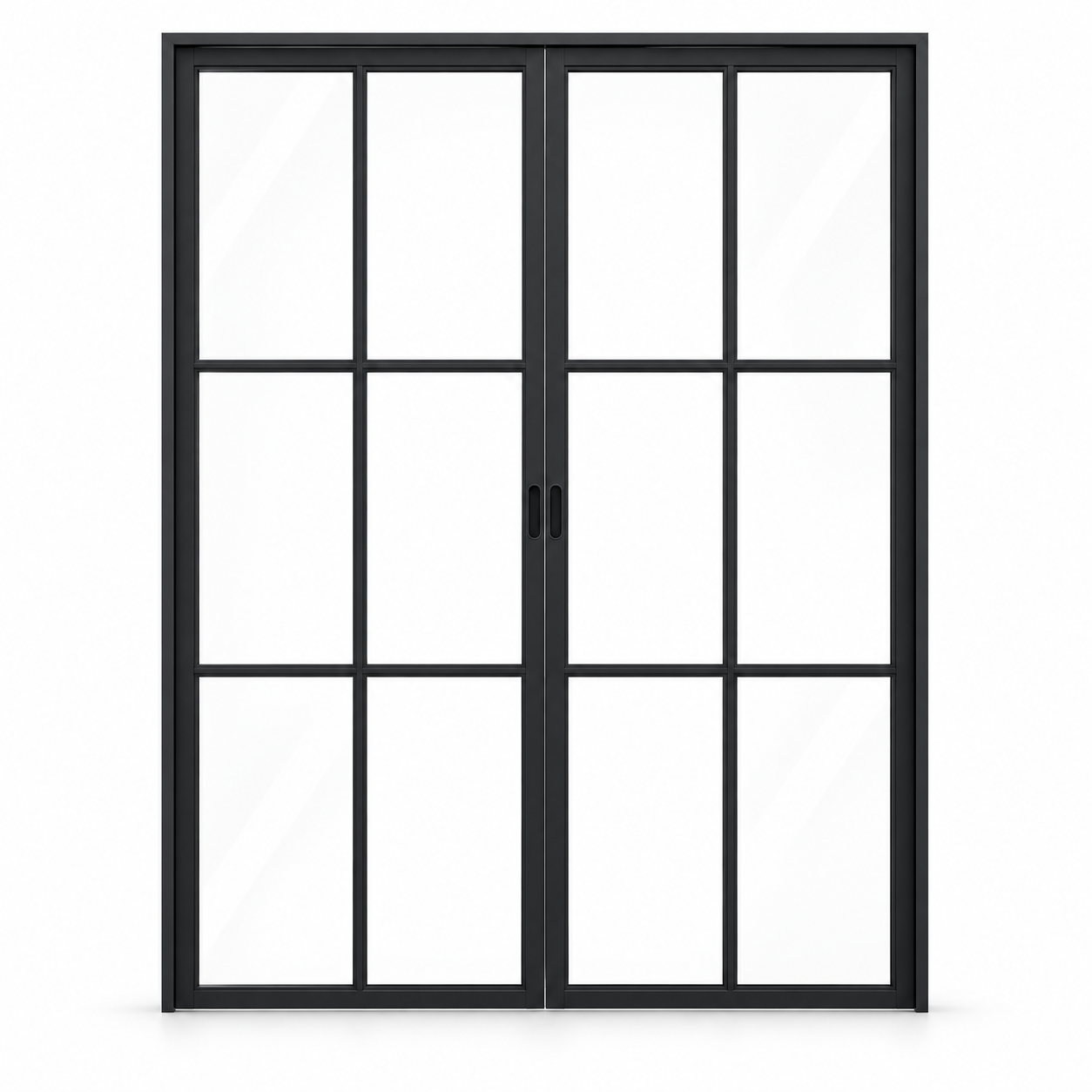 6-Lite Double Steel Pocket Pantry Door on a white background — product visualization