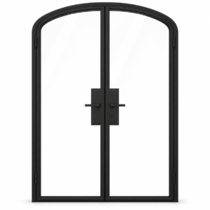 Full Lite Steel Pantry Arched Top French Double Door on a white background — product visualization