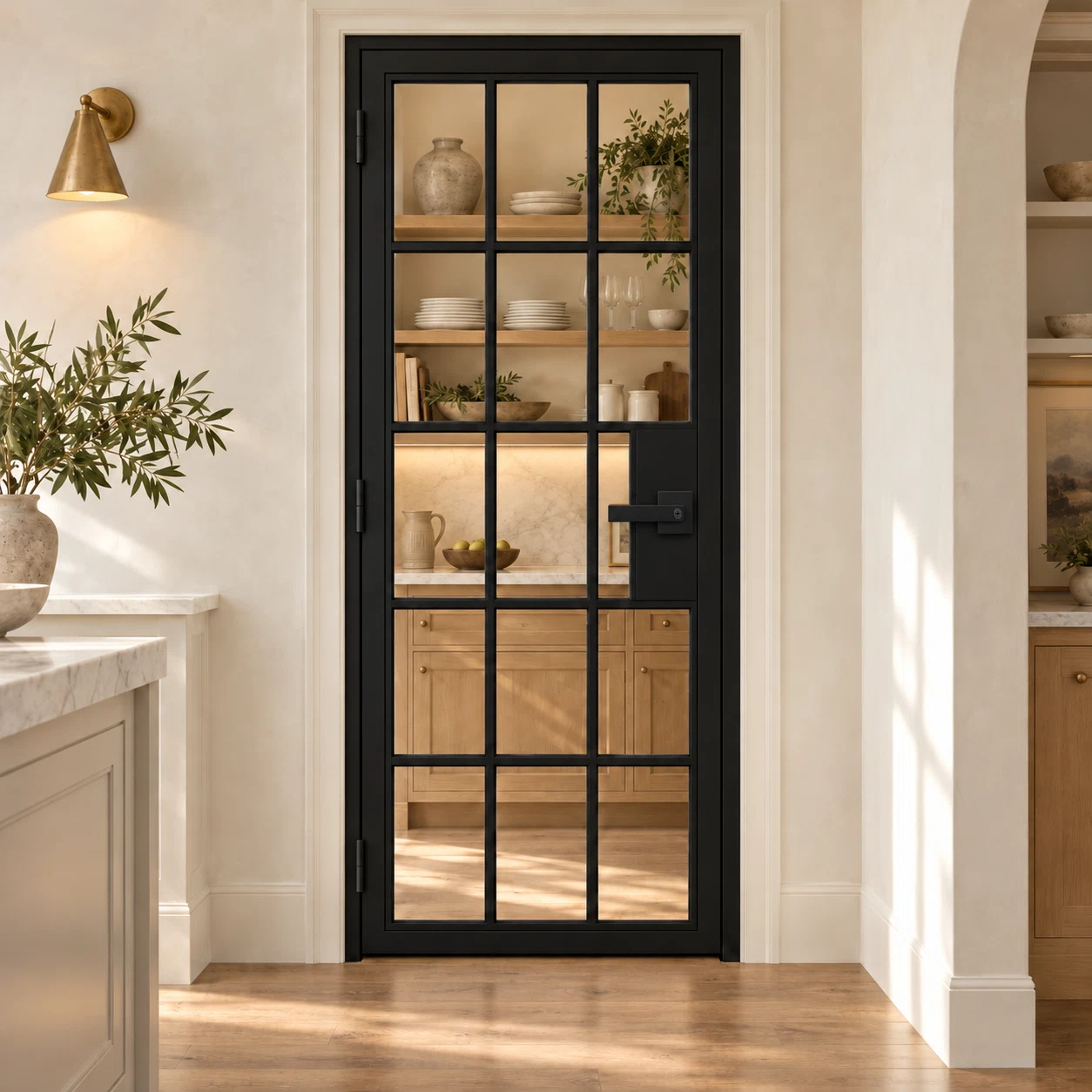 USABD 15 Lite single interior steel French door with included keyed lever lockset — pantry visualization