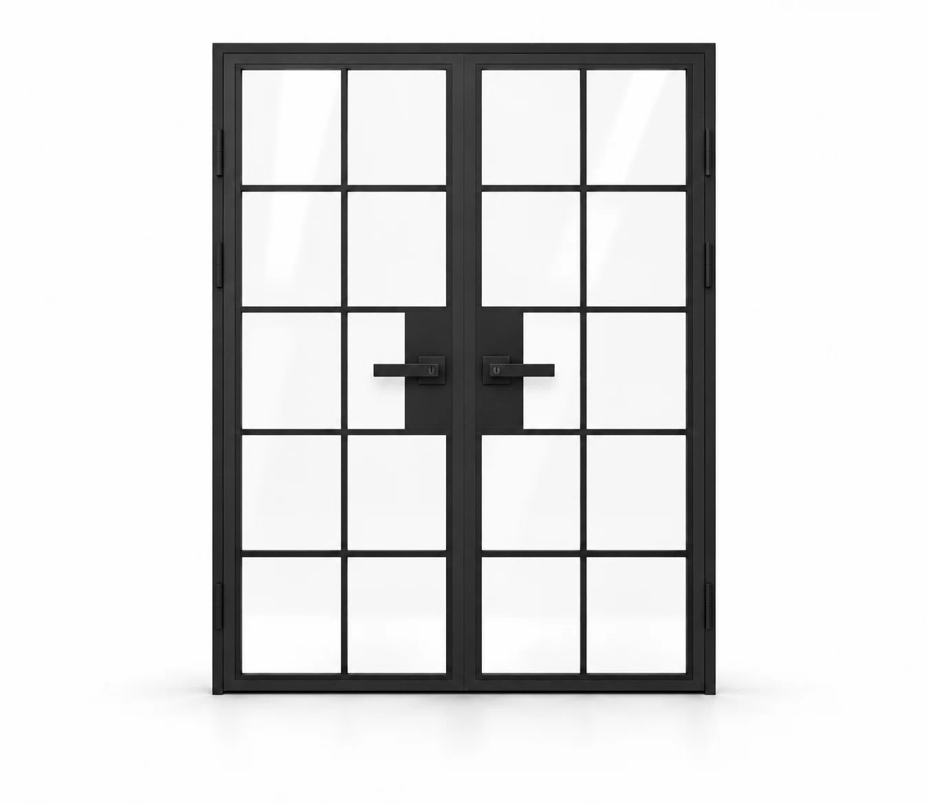 10 Lite double hinged interior steel doors with included rectangular lever hardware — studio