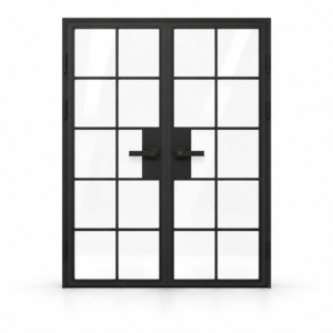10 Lite double hinged interior steel doors with included rectangular lever hardware — studio