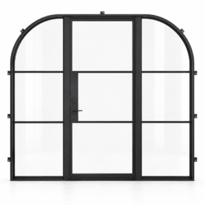 Radius 3 Lite Single Steel Door with Curved Sidelights — studio product visualization