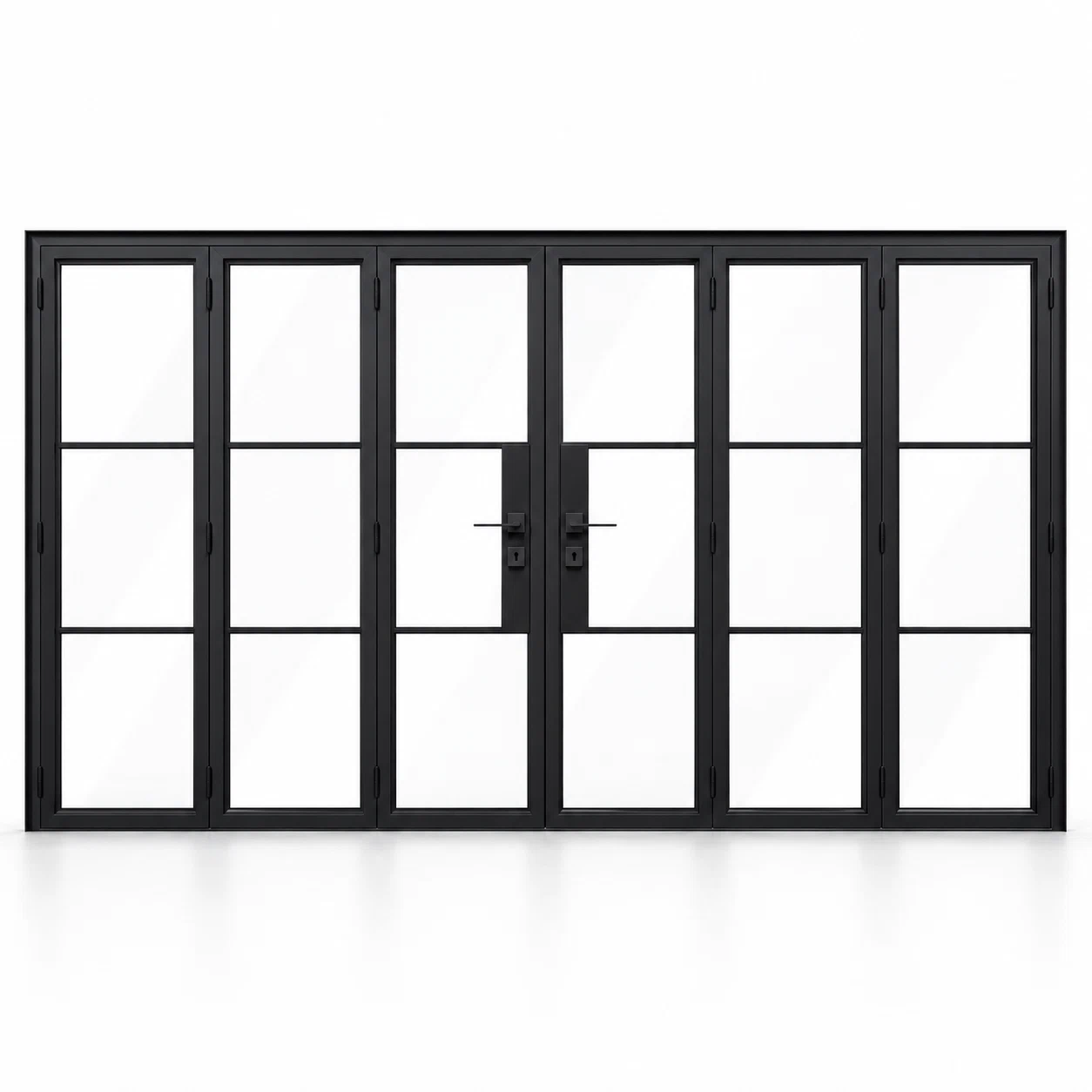Black 3-Lite - 3+3 Panel Steel Bifold Door on a white background — product visualization