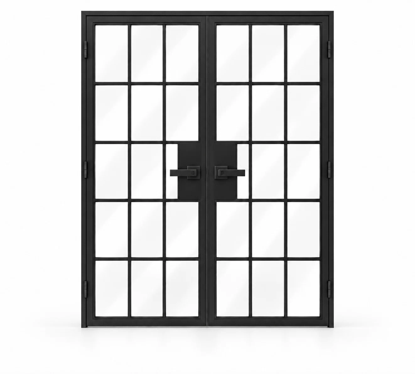 15 Lite double hinged interior steel doors with included rectangular lever hardware — studio