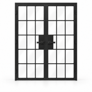 15 Lite double hinged interior steel doors with included rectangular lever hardware — studio