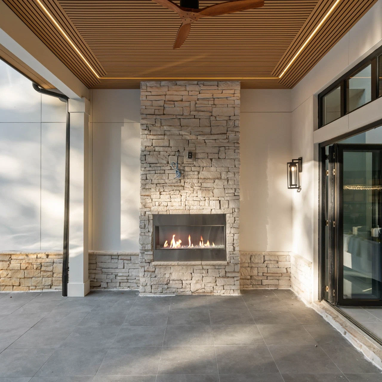 Top Exterior Fluted Slat Wall Panel in Golden Teak
