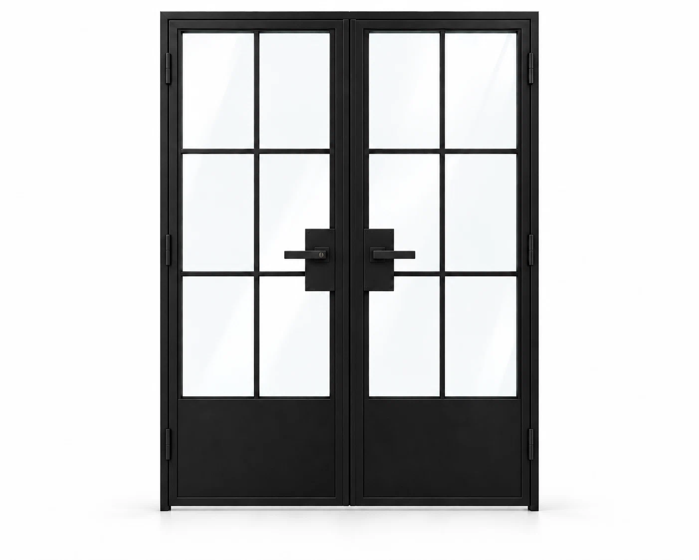 USABD 6 Lite double interior French door with solid bottom panels and included rectangular lever hardware — studio